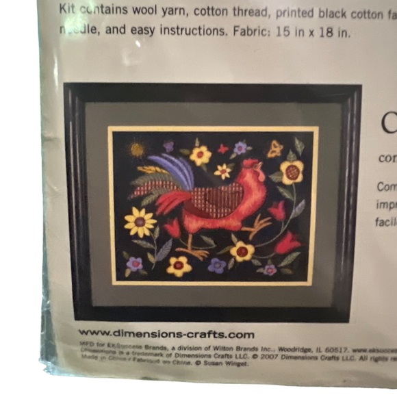 Dimensions Rooster on Black Crewel Embroidery Kit - 11" x 14" - New - Picture 3 of 7